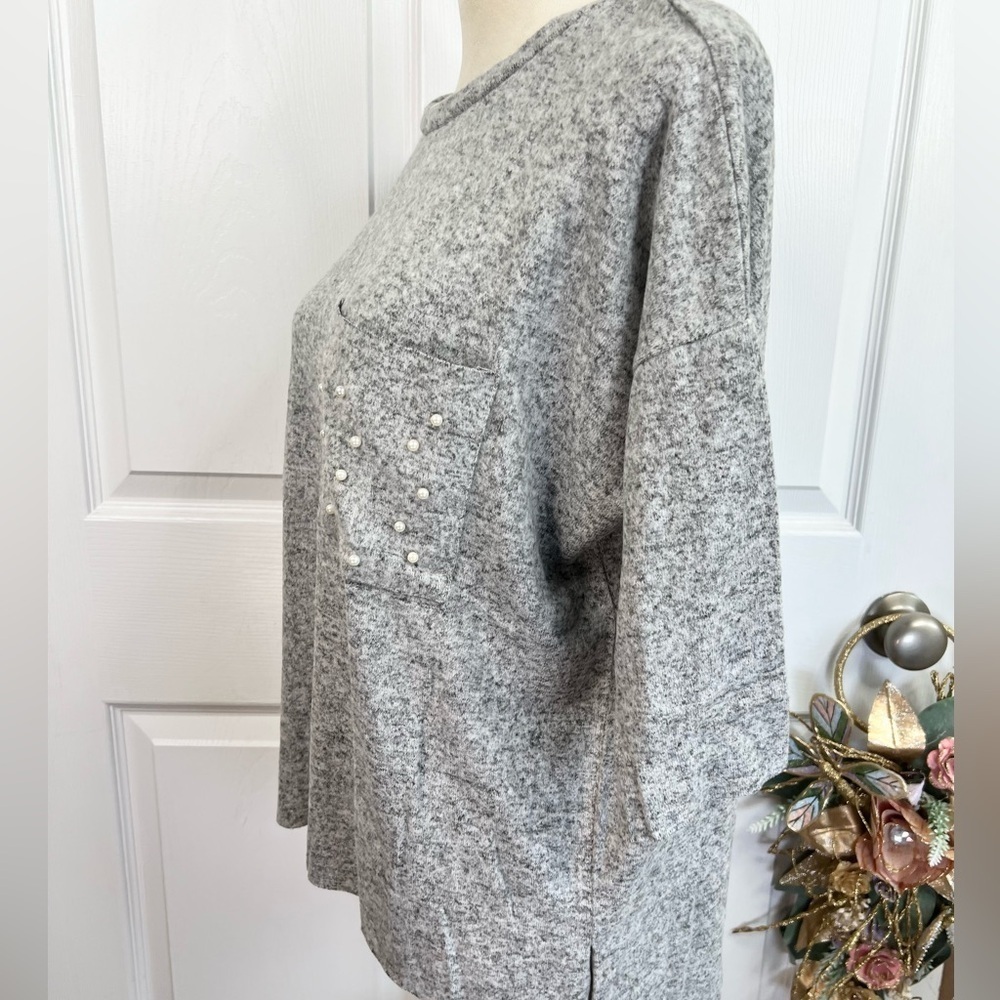 WORKSHOP Republic Size S Heather Grey Pearl Soft Knit Top Athleisure Casual - Picture 12 of 15